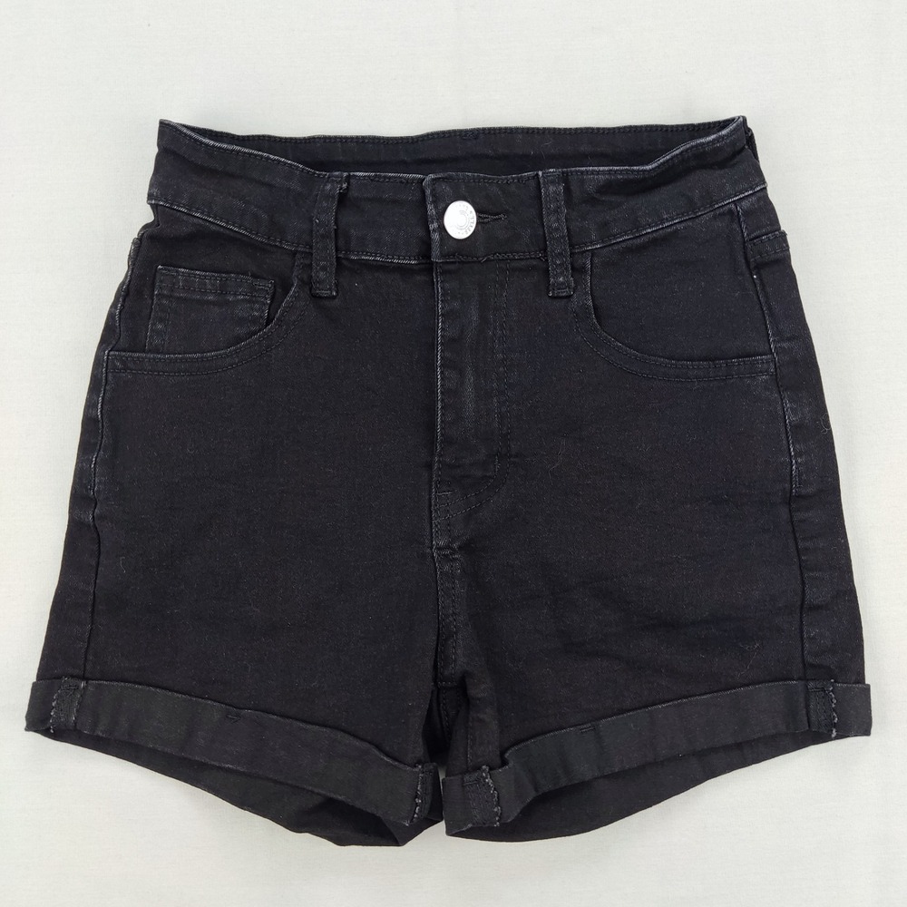 SHEIN‎ Denim Shorts Womens Tall XS Black Cuffed High Waisted Stretch Jean Shorts